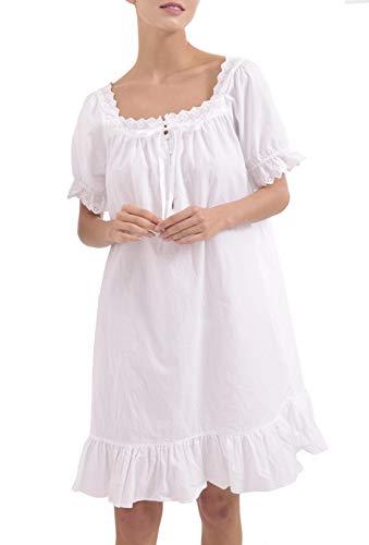 Damen-Nachthemd, 100 % Baumwolle, Nachtwäsche, viktorianisches Vintage-Nachthemd, Pyjama, Schlafshirt, Weiß, kurz, 42 von Sawekin