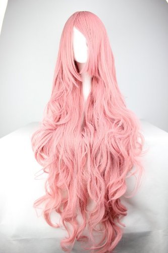 Sawekin Cosplay Lange Perücke Rosa Langhaarperücke Gelockt Faschingsperücke Perücken Wig für Cosplay Kostümparty Halloween Karneval (B) von Sawekin