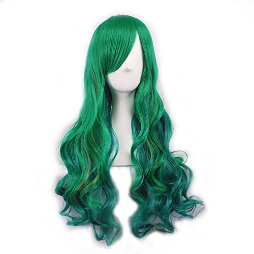 Sawekin Cosplay Perücke Grün Damenperücke Lang Gewellt Locken Perücken Wigs für Frauen Alltag Anime Cosplay Kostümparty Halloween Karneval von Sawekin