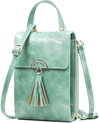 Sawekin Damen Handy Schultertasche Brieftasche Kleine Mini Umhängetasche Handytasche Handy Geldbeutel Geldbörse Messenger Tasche Mädchen (Y-Grün) von Sawekin