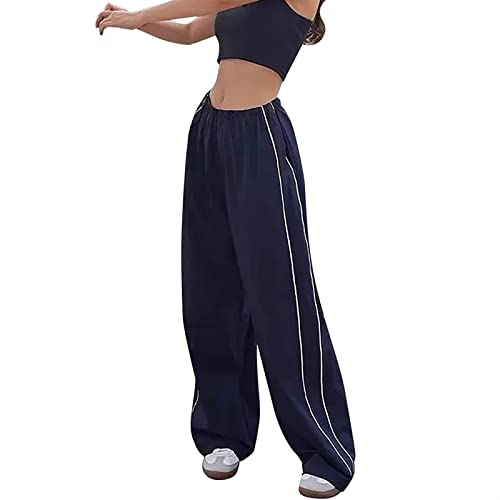 Sawmew Damen Cargohose Baggy Y2K Track Pants mit Kordelzug Low Waist Breites Bein Aesthetic Vintage Oversize Freizeithose 90er E-Girl Streetwear (Color : Blue, Size : L) von Sawmew