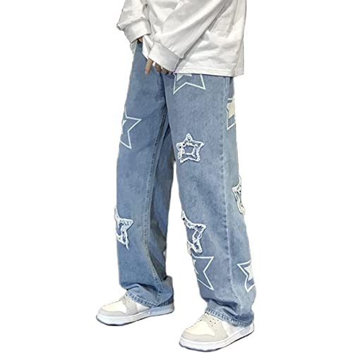 Sawmew Herren Baggy Jeans Hip Hop Cargohose Jeans Vintage Denim Hose Weites Bein Jeans Jungen Y2k Jeans 90er Jahre Hip Hop Streetwear Jeans Herren Freizeithose (Color : Blue, Size : XXL) von Sawmew