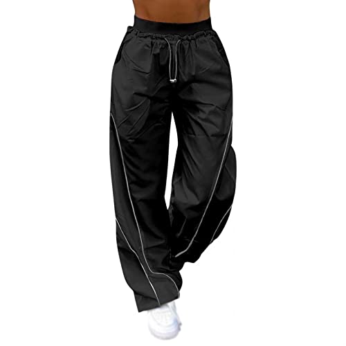 Sawmew Y2K Cargo Jeans Damen, Hip Hop Baggy Cargohose, Parachute Track Pants Fallschirm Lange Hosen, Low Waist 90er E-Girl Streetwear (Color : Black, Size : M) von Sawmew