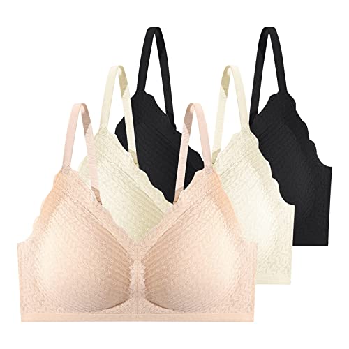 3/2/1 Pcs Damen Sport BHS Entlastungs Ohne BüGel Nahtlose Spitze Blumen BHS Sehr Weich Bequem UnterwäSche Push Up BHS Mittle Halt Gepolstert für Schlafen Fitness Laufen Yoga Bustier BHS von Saymany