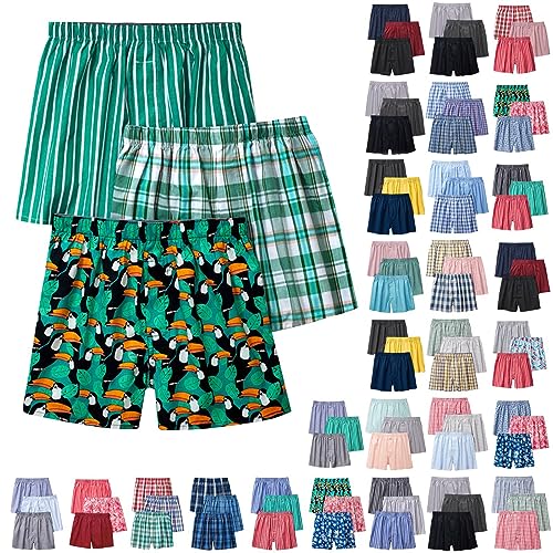 3er Pack Herren Schlafanzughose Hose Shorts kurz, Baumwolle unterwäsche Boxershorts Nachtwäsche Trunk Pyjamahose Bequem Elastik-Bund Schlafen Underwear Loungehose Plaid Men's Boxers von Saymany