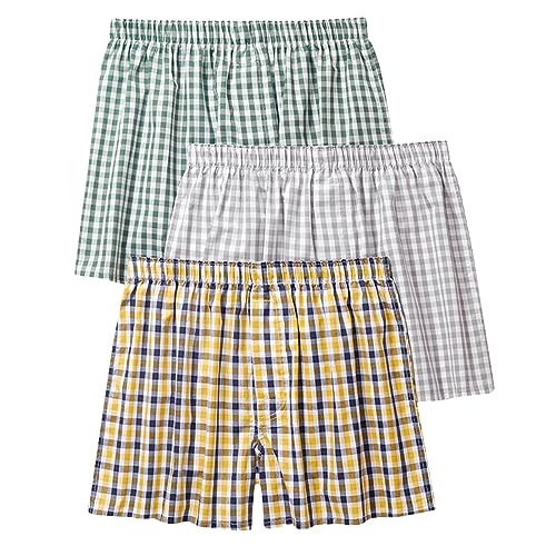 3er Pack Herren Schlafanzughose Hose Shorts kurz, Baumwolle unterwäsche Boxershorts Nachtwäsche Trunk Pyjamahose Bequem Elastik-Bund Schlafen Underwear Loungehose Plaid Men's Boxers von Saymany