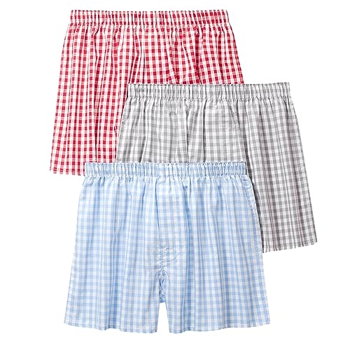 3er Pack Herren Schlafanzughose Hose Shorts kurz, Baumwolle unterwäsche Boxershorts Nachtwäsche Trunk Pyjamahose Bequem Elastik-Bund Schlafen Underwear Loungehose Plaid Men's Boxers von Saymany