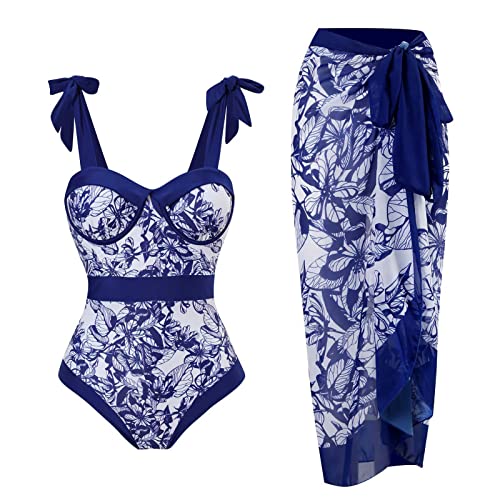 Badeanzug für Damen Einteilige Badeanzug Sexy Langer Rock Set Elegant Badeanzugkleid Badekleid Schwimmrock Retro Ruched Bauchweg Schwimmkleid Baderock mit Bedruckt von Saymany