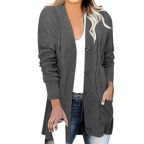 Cardigan Damen Schwarz Kurze Strickjacke Damen Damen Cardigan Lang Grobstrickjacke Damen Damen Strickmantel Lang Sweater Damen Strickjacke Damen Strickjacke Kurz Damen(1-Dark Gray,3XL) von Saymany