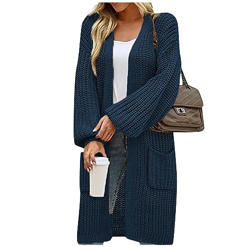 Damen Cardigan Lang Strickjacke Mit Kapuze Strickjacke Damen Lang, Dünne Strickjacke Strickjacke Damen Schwarz Long Cardigan Damen Schwarze Jacke Damen Rote Strickjacke Damen(Marine,XXL) von Saymany