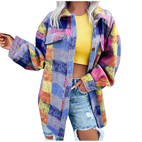 Damen Hemdjacke Karierte Shacket Langarm Hemd Bluse Mantel Flanell Jacke Wollmantel Damen Lässige Karierte Wolljacke Herbst Mantel Winterjacke Retro Karo Basic Jacke Hemd von Saymany