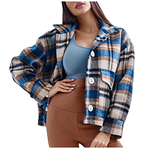 Damen Hemdjacke Karierte Shacket Langarm Hemd Bluse Mantel Flanell Jacke Wollmantel Damen Lässige Karierte Wolljacke Herbst Mantel Winterjacke Retro Karo Basic Jacke Hemd von Saymany