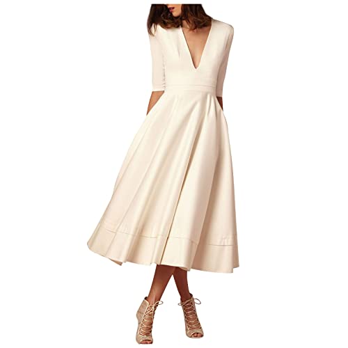 Damen Kleider, Abschlussballkleid Hohe Taille Festliche Kleider Für Damen Elegante Kleider Damen Für Hochzeit, Elegante Kleider Damen Kleider Für Mädchen Festliche Kleider Ballkleider Damen Lang,Weiß von Saymany