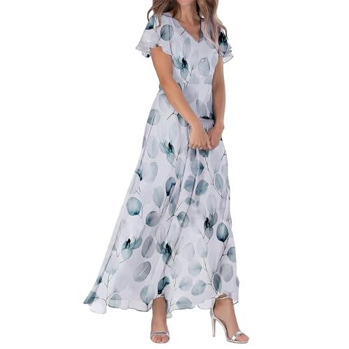 Damen Kleider Sommer Elegant Chiffon Kurzes Tank Kleid Strand Sommerkleid Damen Leicht V-Ausschnitt Sommerkleid Damen a Linie Leichtes Sommerkleider Damen Knielang Sexy Kleider(Blau,M) von Saymany