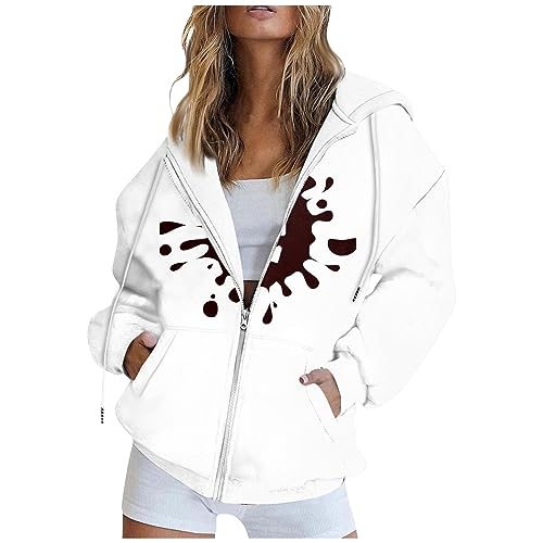 Damen Sweatjacke Mit Kapuze Sportjacken Für Damen Pullover Mit Kapuze Damen Sportjacke Damen Übergangsjacke Damen, Laufjacke Damen Winter Fleecejacke Damen Damen Kapuzenpullover(2-White,XXL） von Saymany