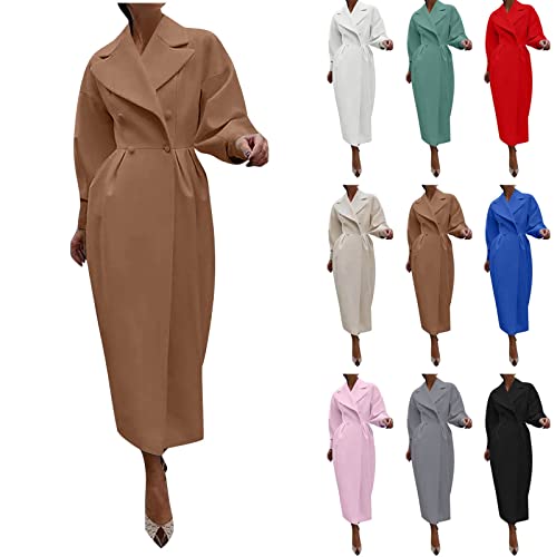 Damen Trenchcoat Wollmantel Lange Wolljacke mit Reverskragen Retro Ballonärmel Wintermantel Frauen Übergangs Jacke Warme Winterjacke Slim Fit Langemantel Herbst Windjacke von Saymany