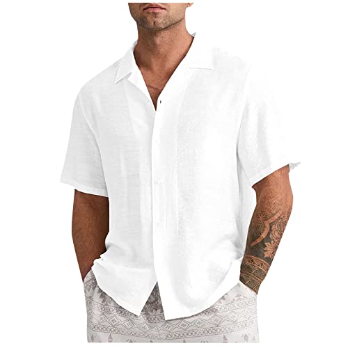 Herren Leinen Hemd Kurzarm Sommer Leinenhemd Basic Moderner Freizeithemd Kurzarmhemd Männer Freizeit Casual Basic Shirt mit kurzen Ärmeln T-Shirt Lässige Oberteile Businesshemd Sommerhemd von Saymany