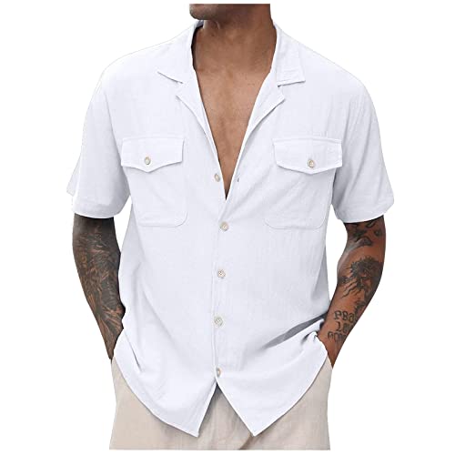 Herren Leinen Hemd Kurzarm Sommer Leinenhemd Basic Moderner Freizeithemd Kurzarmhemd Männer Freizeit Casual Basic Shirt mit kurzen Ärmeln T-Shirt Lässige Oberteile Businesshemd Sommerhemd von Saymany