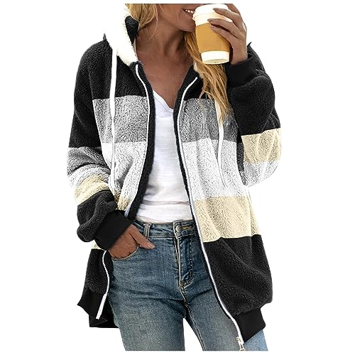 Hoodie Aesthetic Steppjacke Damen Sport Sweatjacke Mädchen Y2k Jacke Damen Pullover Hoodie Mädchen Übergangsjacke Damen Herbst Fleecejacke Damen Mit Kapuze Jacke Damen Herbst（3-Black,4XL） von Saymany