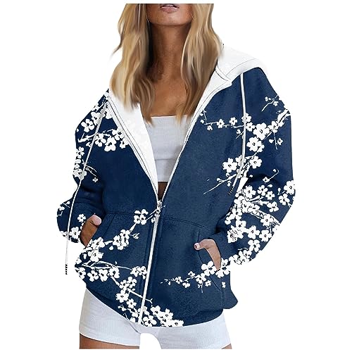 Kapuzenjacke Damen Langarmshirt Damen Sweatjacke Damen Mit Kapuze Damen Hoodies Hoodie Damen Oversize Mit Kapuze Kapuzenpullover Damen Hoodie Fleecejacke Damen Lang Hoodies Damen(3-Dark Blue,XXL von Saymany