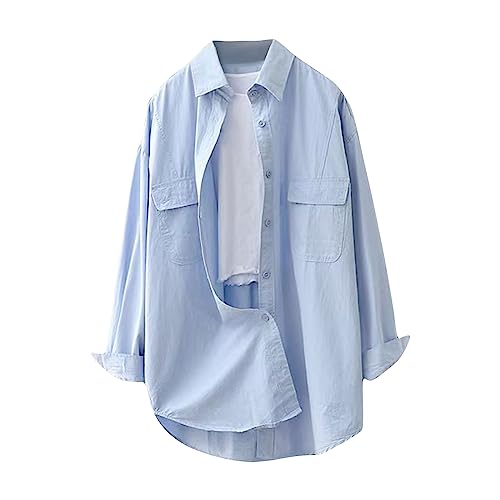 Karierte Bluse Damen Oversize Langarm Shirt Lang Knopfleiste Hemd Lose Frühling Sommershirt Blusenshirt Oberteile Tunika Große Größen Tops T-Shirts & Blusen für Frauen Übergröße Longbluse von Saymany