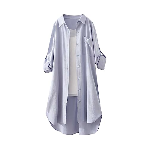 Karierte Bluse Damen Oversize Langarm Shirt Lang Knopfleiste Hemd Lose Frühling Sommershirt Blusenshirt Oberteile Tunika Große Größen Tops T-Shirts & Blusen für Frauen Übergröße Longbluse von Saymany