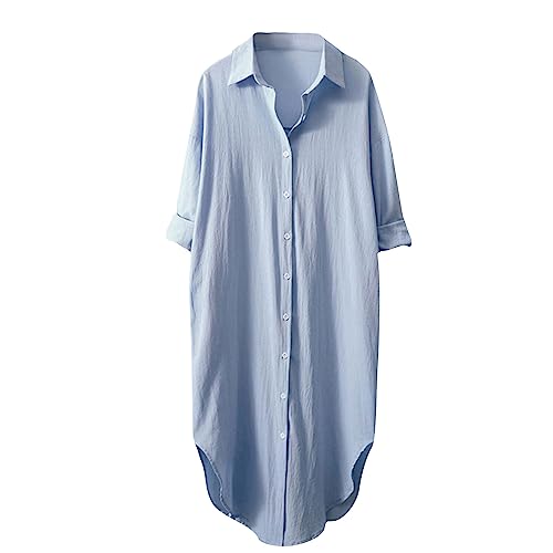 Karierte Bluse Damen Oversize Langarm Shirt Lang Knopfleiste Hemd Lose Frühling Sommershirt Blusenshirt Oberteile Tunika Große Größen Tops T-Shirts & Blusen für Frauen Übergröße Longbluse von Saymany