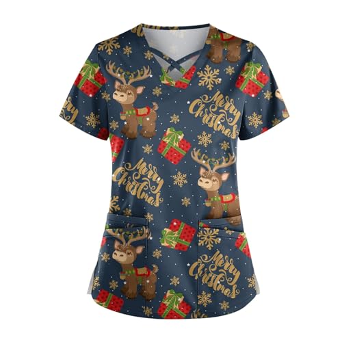 Kasack Damen, Schlupfkasack T-Shirt Weihnachten Kasack Damen Pflege Langarmshirt Kasacks Damen, Weiße Hose Damen T Shirt Dünner Stoff Damen Hosen Damen Leiber Kasack Damen（7-Navy,5XL von Saymany