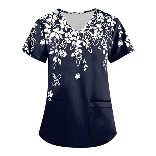 Kasack Damen Berufskleidung Pflege Tshirt Weihnachten Arbeitskleidung Damen Arbeitskleidung Pflege Damen Shirt Weihnachten Damen Kasack Pflege Weihnachts Sweatshirt Damen Dress（5-Navy,3XL von Saymany