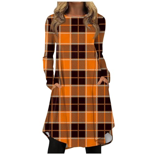 Kleid Damen Herbst Maxikleid Damen Jeanskleid Damen Herbst Cordkleid Damen Weihnachtskleid Damen Abendkleid Langarm Blusenkleid Damen Langarm Herbstkleid Damen Knielang Etuikleid(4-Orange,L) von Saymany