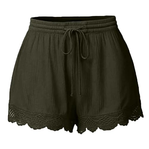 Kurze Shorts Damen Kordelzug Schlafanzug Strand Shorts High Waist Bequeme Kurze Shorts Damen Mit Taschen Damen Sport Shorts Leicht Teenager Mädchen Kleidung Kurze Hosen Frauen(3-Army Green,L) von Saymany