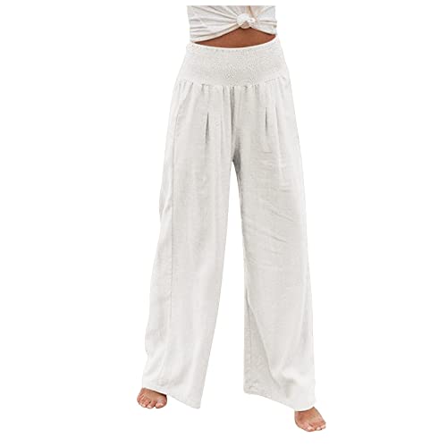 Leinenhose Damen,Leichte Sommerhose, Damen Sommer Lang Weites Bein Sommerhose High Waist Bequem Luftig Leinen Freizeithose Leicht Elegant Locker Schlupfhose Stoffhose Palazzo Hose Wickelhose von Saymany