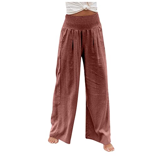 Leinenhose Damen,Leichte Sommerhose, Damen Sommer Lang Weites Bein Sommerhose High Waist Bequem Luftig Leinen Freizeithose Leicht Elegant Locker Schlupfhose Stoffhose Palazzo Hose Wickelhose von Saymany