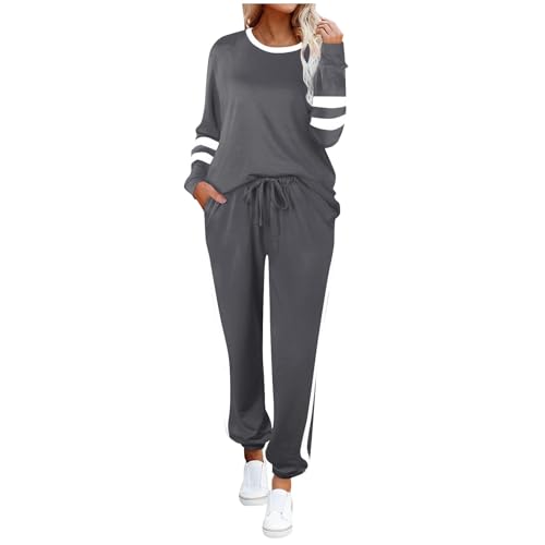 Loungewear Damen Clothes Hosenanzug Tracksuit Jogginganzug Damen Baumwolle Schlafanzug Damen Lang Damen Jogginganzug Damen Hosenanzug Freizeitanzug Damen Strickanzug Damen Set(1-Dark Gray,L) von Saymany