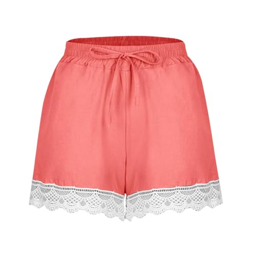 Musselin Shorts Damen Kordelzug Kleidung Sexy Kurze Stoffhose Damen Kordelzug Kurze Hosen Damen Große Größen Leicht Musselin Shorts Lose Damen Sommer Sporthose Damen Kurz (1-Watermelon Red,XXL) von Saymany