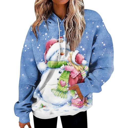 Oversized Sweatshirt Damen Lustige Shirt Weihnachten Damen Weihnachtshoodie Winterpullover Damen Warm Sweatshirt Damen Ohne Kapuze Oversized Hoodie Langarm Shirts Damen Christmas Hoodie(4-Blue,L) von Saymany