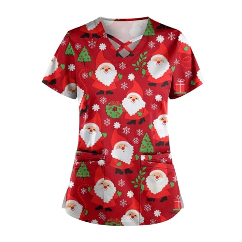 Pflege Kasack Damen Weihnachten Kittel Weihnachts Kasack Damen Kasack Weihnachten Damen Nurses Uniform Kasack Damen Pflege Günstig Kasacks Damen Pflege Weisse Damen Berufskleidung(2-Deep Red,XL) von Saymany