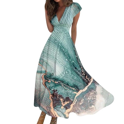 Saymany Abendkleid Damen Kurz Knielang Leinenkleid Kleid Gast Hochzeit Kleid Rockabilly Damen Strandkleider Für Frauen Ab 50 Schwarzes Kleid Damen Kleid Frühling Damen(3-Dark Green,3XL) von Saymany