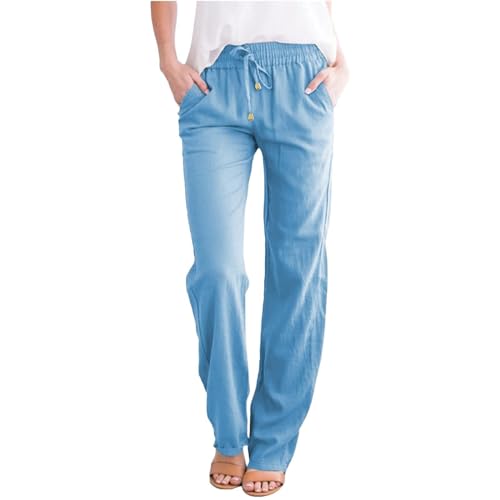 Saymany Baggy Hose Mode Stoffhose Damen Hose Sommer Baggy Pants Damen Musselin Freizeithosen Elegante Jogginghose Damen Damen Sommerhosen Leicht Boho Hose Damen Hippie Hose(1-Light Blue,3XL) von Saymany