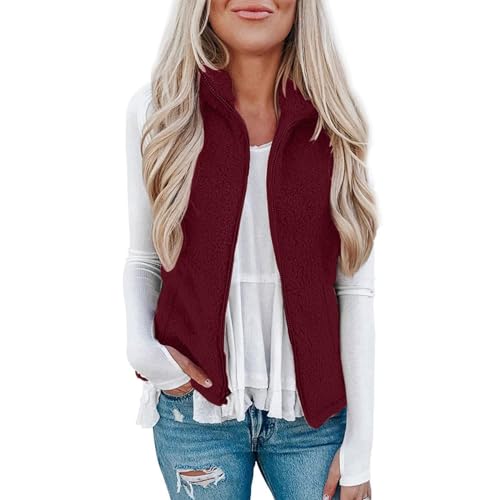 Saymany Damen Fleeceweste Plüschweste Kunstfell Teddy Fleece Weste Outwear Herbst Winter Outdoor Warm Daunenweste Steppweste Bequem Ärmellos Cardigan Jacke Longweste Westen Tank Tops Freizeitkleidung von Saymany