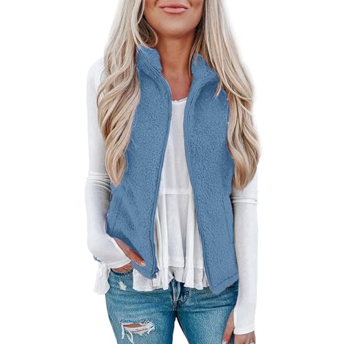 Saymany Damen Fleeceweste Plüschweste Kunstfell Teddy Fleece Weste Outwear Herbst Winter Outdoor Warm Daunenweste Steppweste Bequem Ärmellos Cardigan Jacke Longweste Westen Tank Tops Freizeitkleidung von Saymany