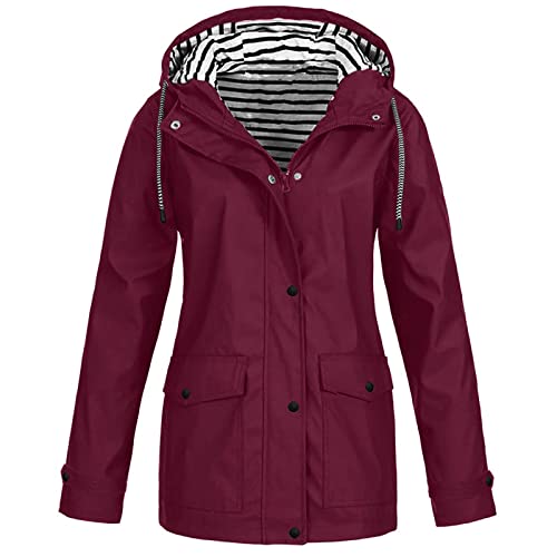 Saymany Damen Regenjacke, Fahrrad Regenjacke Atmungsaktiv Winterjacke Damen, Regenjacke Damen Sommer Damen Strickjacke Regenjacke Damen Wasserdicht Atmungsaktiv, Regenjacke Damen Fahrrad（1-Wine,M von Saymany