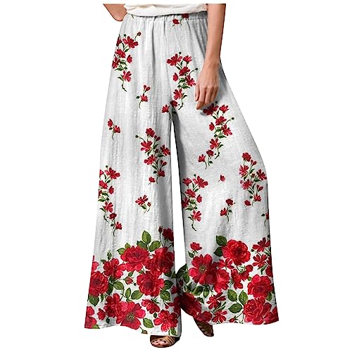 Saymany Damen Sommerhose Stoffhose Damen Hose Sommer Damen Damen Hosen Sommer Luftige Sommerhose Damen Palazzo Hose Damen Sommer Leichte Sommerhose,Damen Stoffhose Damen Sommer Leicht(2-red,XXL) von Saymany