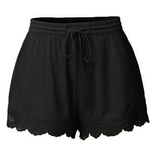 Saymany Damen Sommerhosen Kordelzug Sommerhosen Musselin Shorts Baumwolle Damen Lässige Hose Weiß Damen Weites Bein Kurze Shorts Damen Große Größen Damen Sommerhose Running Shorts Women(3-Black,5XL) von Saymany