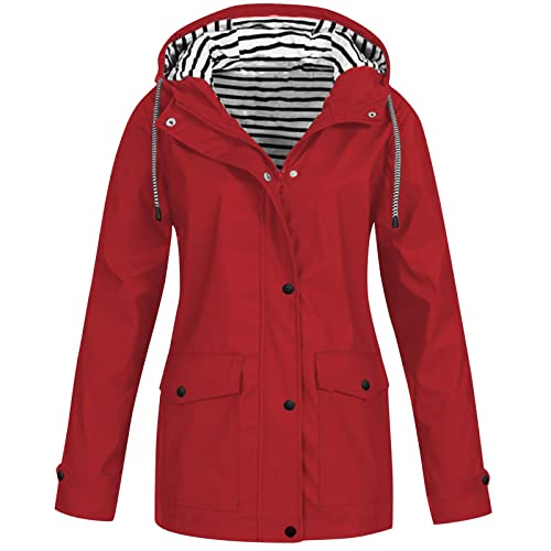 Saymany Dünne Regenjacke Damen, Damen Strickjacke Regenjacke Damen Leicht, Outdoor Jacken Für Damen Fahrradjacke Damen Wasserdicht Atmungsaktiv Damen-Jacken, Sweatshirt Jacke Damen Mit Kapuze（Rot,S von Saymany