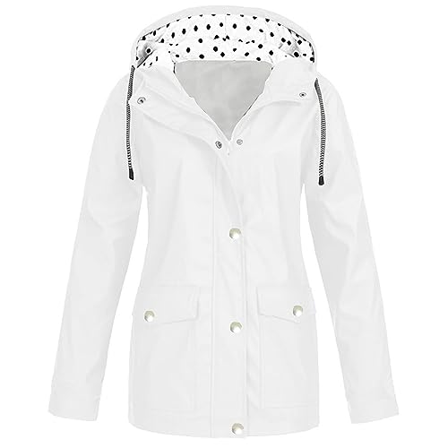 Saymany Dünne Regenjacke Damen, Fahrradjacke Damen Wasserdicht Atmungsaktiv Regenjacke Damen Wasserdicht, Regenjacke Ultraleicht Damen Damen Winterjacke Damen-Jacken, Leichte Regenjacke（2-White,XL von Saymany