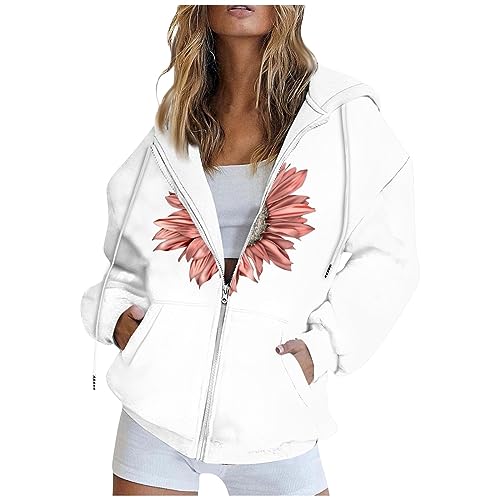 Saymany Hoodie Mit Reißverschluss Damen Laufjacke Damen Winter Softshelljacke Damen, Kuschel Pullover Damen Sweatshirtjacke Damen Damen Pullover Winterpullover Damen Hoodie Damen Oversize(3-White,XXL von Saymany