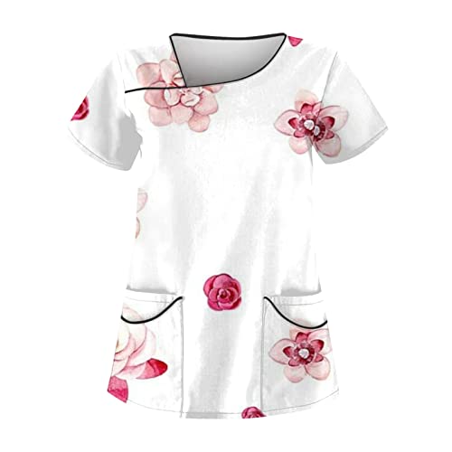 Saymany Kasack Damen Berufskleidung Berufskleidung Altenpflege Kasacks Damen Pflege Kasaks Altenpflege Damen Krankenpfleger Kleidung Nurse Uniformen Kasacks Damen Pflege Kleidung Mit Motiv(5-White,M) von Saymany