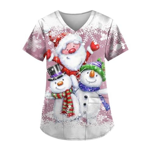 Saymany Kasack Damen Pflege Günstig, Berufskleidung Krankenschwester Oberteil Kasack Weihnachten Kasack Damen, Weihnachts Kasack Damen, Kasaks Altenpflege Damen Bunt Scrubs Kleidung(3-White,5XL) von Saymany