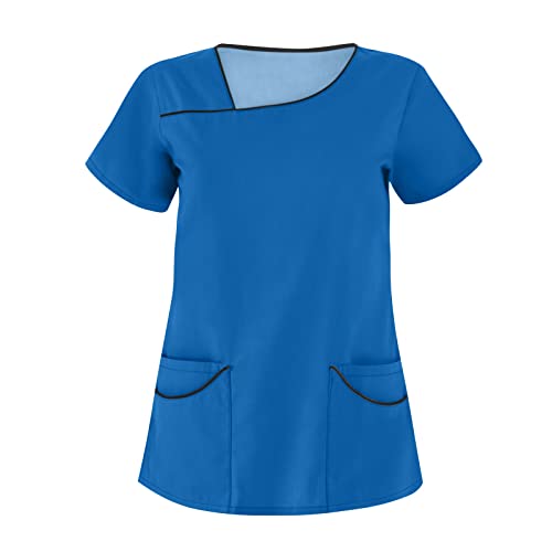 Saymany Kasacks Damen Pflege Kurzarm Arbeitskleidung & Uniformen Kasack Damen Berufskleidung Kasacks Damen Pflege Kleidung Damen Kasaks Altenpflege Damen Arbeitskittel Damen Damen Tunika(Blau,XL) von Saymany